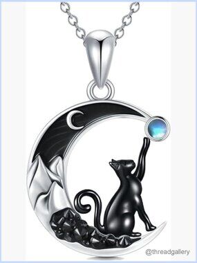 Sterling Silver Bat Cat Wolf Pendant Crescent Moon Necklace Gothic
